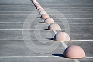Parking hemispheres. Concrete parking limiter. Protection from car parking. Elements to restrict access to parking zone and