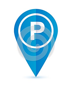Parking icon blue map marker. photo