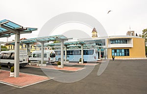 Parking intercity buses in the southern bus station Burgas, Bulgaria