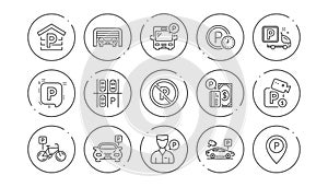 Parking line icons. Garage, Valet servant and Paid parking. Linear icon set. Vector