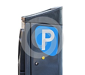 Parking lot with authorized parking machine isolated on white