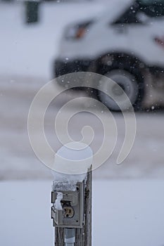 Parking lot Block Heater in snow storm