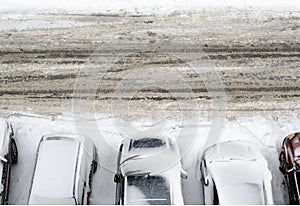 Parking lot covered with snow