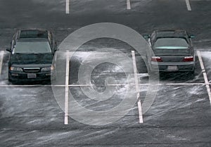 Parking lot with drifts of snow