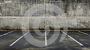 A parking lot with a fire hydrant and two empty spaces, AI photo