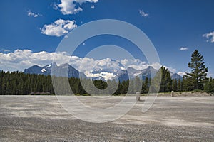 The parking lot of Lake Louise Ski resort in the summertime. Banff National Park, AB Canada