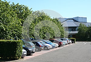 Parking lot and office building