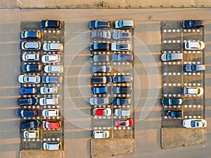 Parking lot with parked vehicles