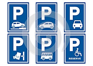 Parking lot, road signs, set, vector icon