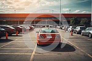 Parking lot with row of cars in parking lot at airport, Car parked at outdoor parking lot, Used car for sale and rental service,