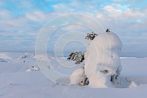 Parking lot in winter, snowdrift from the snow plough, at Jarnsverk Parking in Brokke. Setesdal, Norway