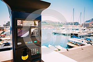 Parking machine with electronic payment at city parking.