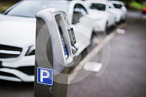 Parking machine or Parking meters with electronic payment in the city streets