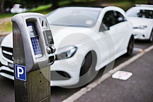 Parking machine or Parking meters with electronic payment in the city streets