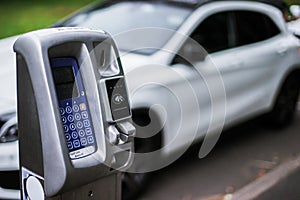 Parking machine or Parking meters with electronic payment in the city streets