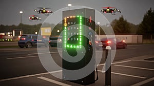 A parking meter with a green light on it