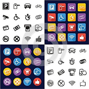 Parking or Parking Lot Icons All in One Icons Black