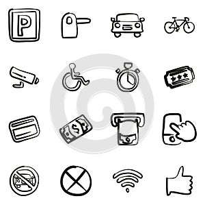 Parking or Parking Lot Icons Freehand