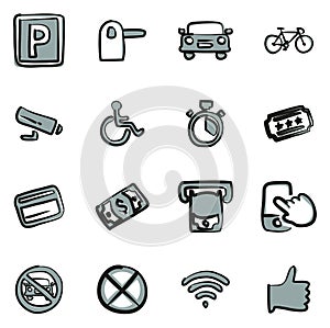 Parking or Parking Lot Icons Freehand 2 Color