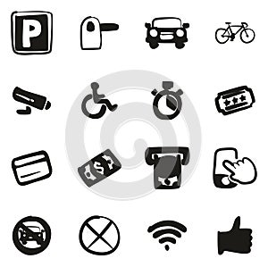 Parking or Parking Lot Icons Freehand Fill