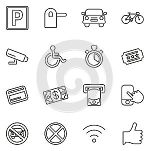 Parking or Parking Lot Icons Thin Line Vector Illustration Set