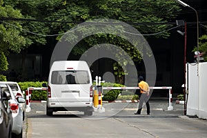 Parking place of the building, with automatic barrier system