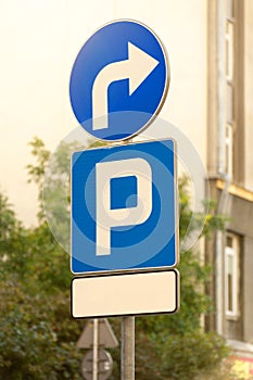 Parking place road sign