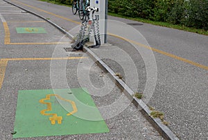 Parking places around an electric car charger.