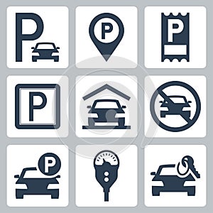 Parking related icons in glyph style