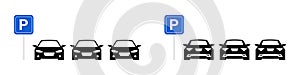 Parking sign with car icons. Parking zone. Parking place, lot sign. Flat design vector. Free space. Information icon vector. Front