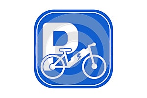 Parking sign with electrical plug for electric bicycles, place for electric bike charging