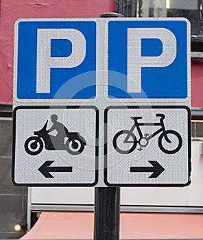 Parking sign for motorbike and bicycle UK