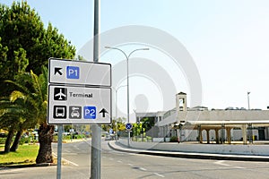 Traffic indicator panels at the Jerez de la Frontera Airport Terminal, Andalusia, Spain. photo