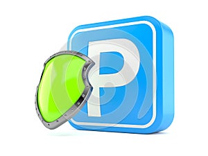 Parking symbol with protective shield