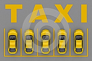 Parking taxis top view. 3d rendering