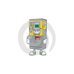 Parking ticket machine cartoon character design with angry face