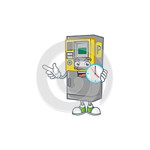 Parking ticket machine cartoon character style with a clock