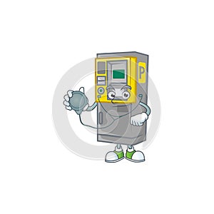 Parking ticket machine mascot icon design as a Doctor working costume with tools