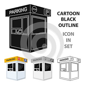 Parking toll booth icon in cartoon style on white background. Parking zone symbol stock vector illustration.