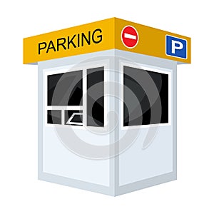 Parking toll booth icon in cartoon style isolated on white background. Parking zone symbol stock vector illustration.