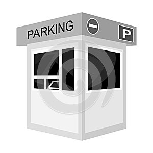 Parking toll booth icon in monochrome style isolated on white background. Parking zone symbol stock vector illustration.