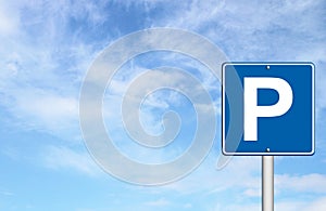 Parking traffic sign with blue sky