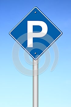 Parking traffic sign with blue sky