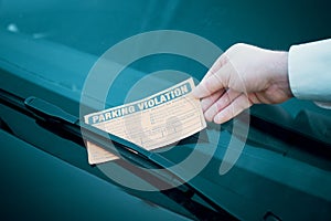 Parking violation ticket fine on windshield
