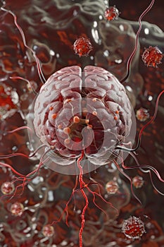 Parkinson\'s Brain 3D Render with Neuron Cells