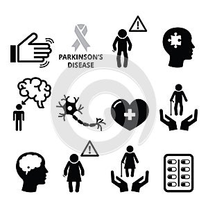 Parkinson's disease, senior's health icons set photo