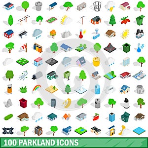 100 parkland icons set, isometric 3d style photo