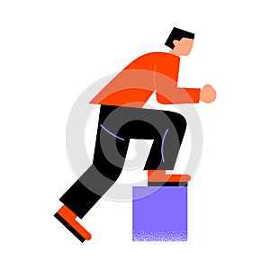 Parkour young man in black pants preparing to do a jump trick. Vector illustration in a flat cartoon style.