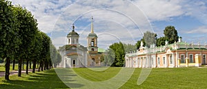 Parks Of Moscow. Noble estate Kuskovo. The Church and outbuilding.