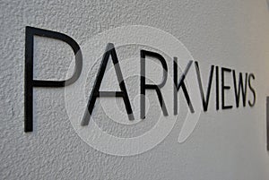 Parkviews Signage Lettering on a Building Facade